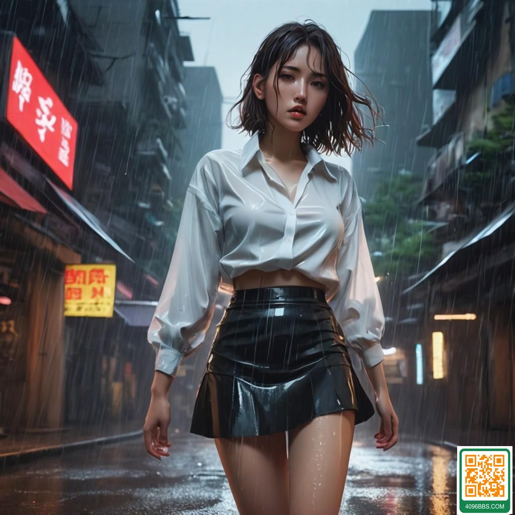 夜晚淋雨的女子